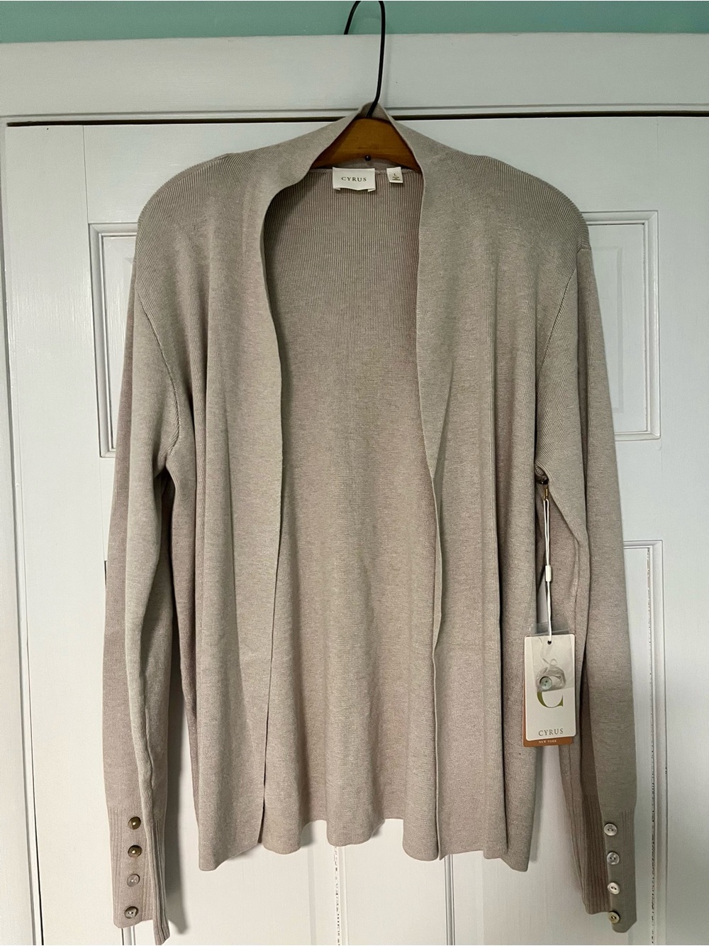 Cyrus Open-Front Cardigan in Light Taupe NWT